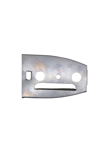 Płytka pokrywy hamulca do pilarki Husqvarna 51, 55 w kształcie prostokątnym. Wykonana z metalu w stonowanym, srebrzystym odcieniu. Frontalny widok ukazuje otwory i wycięcia, które służą do montażu oraz funkcjonalności produktu.