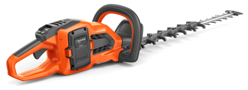 Pomarańczowe nożyce akumulatorowe Husqvarna 322iHD60 z ergonomiczną rękojeścią, widoczną długością ostrzy i przyciskami na obudowie, stojące na białym tle.