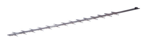 Listwa tnąca nożyc Husqvarna 123HD60, wykonana z metalu, w lustrzanym wykończeniu. Produkt leżący poziomo, z widocznymi ząbkami tnącymi oraz uchwytem do montażu u dołu. Idealna do precyzyjnego cięcia krzewów i żywopłotów.