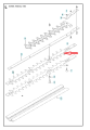 Listwa tnąca nożyc 123HD60 Husqvarna, metalowa z ząbkowaną krawędzią, szara. Widok z góry, poziomo, z widocznymi elementami montażu i detalami konstrukcji, na tle schematu z numeracją części.