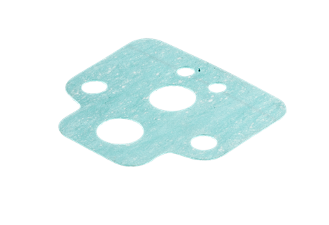 Uszczelka gaźnika nożyc Husqvarna 226HD60S/75S, niebieska, plastikowa, prostokątna z zaokrąglonymi krawędziami, 4 otwory, na białym tle, do montażu w urządzeniach ogrodniczych.