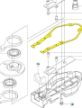 Uszczelka nożyc Husqvarna w kolorze żółtym, o ergonomicznym kształcie. Widoczne detale montażowe, gładka powierzchnia. Ujęcie z góry, produkt leży poziomo. Element przeznaczony do zestawów 226HD60S/226HD75S, umieszczony na jasnym tle.