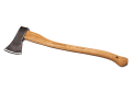 Siekiera leśna 1,6 kg Krumpholz z długo przyciętą rączką z hikorii. Ostrze z matowego metalu, w kształcie półokrągłym, jest wystarczająco wytrzymałe do obróbki drewna. Ukazanie z boku, na jasnym tle.