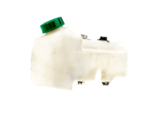 Zbiornik paliwa nożyc Husqvarna 323HD60/325HD60 w kolorze białym, z zielonym korkiem. Widok z boku, leżący na płaskiej powierzchni. Widać otwór do napełniania oraz mocowania. Produkt wykonany z trwałego plastiku, z gładką fakturą.