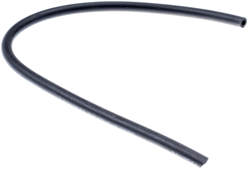 Przewód paliwa wykaszarki Husqvarna 240R, 343R, czarny, elastyczny, o gładkiej fakturze, w formie zakrzywionej. Widoczny z boku, leżący na płaskiej powierzchni. Brak widocznych oznaczeń i detali.