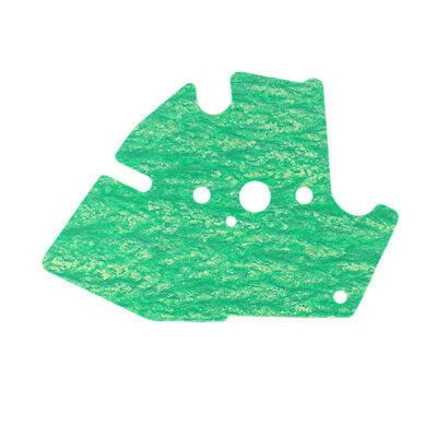 Zielona uszczelka gaźnika do nożyc 324HDA55 i podkaszarki 324L Husqvarna, wykonana z teksturowanego materiału, nieregularna, z otworami, płaska, bez dodatków, widoczna na białym tle.