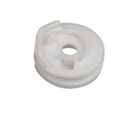 Koło linowe nożyc 324HDA55 w kolorze białym, wykonane z tworzywa sztucznego. Okrągły kształt z delikatnymi rowkami i centralnym otworem. Produkt pokazany z góry, w izolacji na jednolitym tle. Dobrze widoczne szczegóły konstrukcyjne.