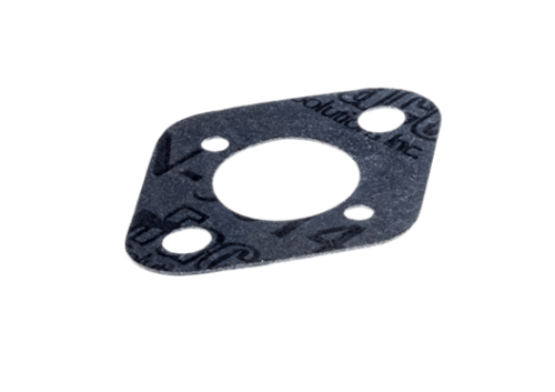 Uszczelka gaźnika wykaszarki Husqvarna 555RXT/355FX w kolorze czarnym, w kształcie prostokątnym z zaokrąglonymi rogami, z wycięciem na środek oraz trzema otworami na mocowania. Stanowi element montażowy, leży na jednolitym tle.