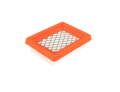 Filtr powietrza do wykaszarek Husqvarna 553RS/243R, prostokątny z pomarańczową ramką i siateczką, białe żeberka wskazują materiał filtracyjny. Leży na białym tle, przeznaczony do wymiany w sprzęcie ogrodowym.