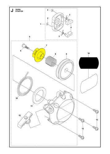 Koło napędowe do wykaszarki 553RS/253R Husqvarna, w kolorze żółtym, wykonane z tworzywa sztucznego. Zbliżenie na detal z boku, ukazujące gwint i mocowania. Produkt na białym tle, z wyraźnymi elementami umożliwiającymi łatwy montaż.