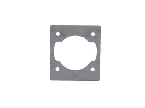 Uszczelka cylindra do wykaszarki 553RS/253R Husqvarna, metalowa, w kolorze srebrnym. Prosta forma z wycięciem w kształcie okręgu i czterema otworami montażowymi. Stojąca pozycja, na jednolitym tle, idealna do zastosowań ogrodowych.