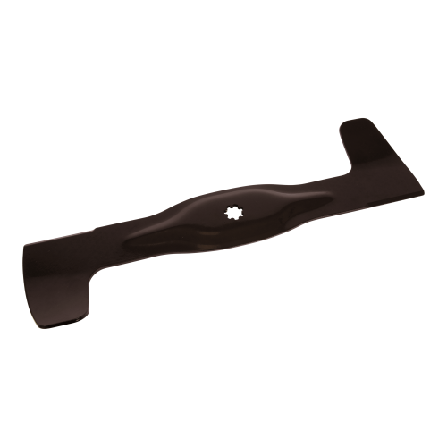 Nóż do traktorka TC 112, TC 114 Husqvarna w kolorze czarnym, o prostokątnym kształcie. Ujęcie frontalne, leżący na ciemnym tle. Wyposażony w otwór montażowy w centralnej części. Staranne wykończenie, brak widocznych napisów lub logo.