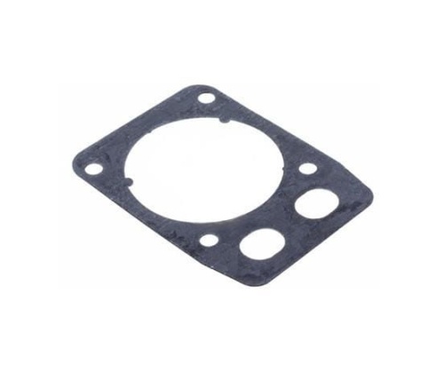 Uszczelka cylindra do wykaszarki Husqvarna 545RX/545FX/545FR, w prostokątnym kształcie z jedną okrągłą dziurą centralną oraz dwiema mniejszymi otworami. Wykonana z ciemnego, elastycznego materiału, leżąca na białym tle.