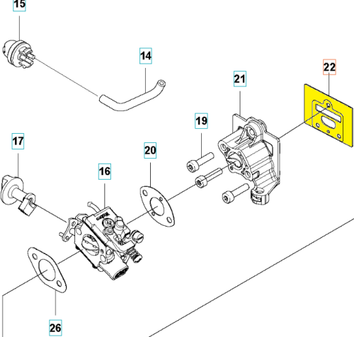 Uszczelka wykaszarki Husqvarna 543RS/243R w kolorze czarnym, wykonana z materiału odpornego na zużycie. Wyraźne kształty, przystosowana do montażu. Widok frontalny, włożona w system, na jasnym tle, eksponująca detale konstrukcyjne.