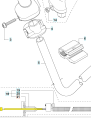Linka gazu wykaszarki Husqvarna, materiał metalowy, jasnożółty kabel osłonięty tworzywem. Widoczny element mocujący (z lewej) oraz złącza. Ujęcie z boku, ukazuje szczegóły łączenia z mechanizmem. Produkt leży na białym tle.