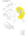 Czarna osłona tłumika wykaszarki Husqvarna z plastikowym wykończeniem, z mocowaniami i opływowym kształtem. Pasuje do modeli 333R, 335RX, 535RX. Zdjęcie frontalne na jasnej powierzchni.