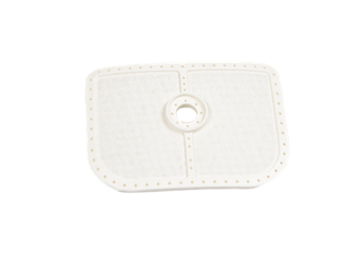 Filtr powietrza do wykaszarek 525RS/podkaszarki 525L, prostokątny, biały o teksturowanej powierzchni, z centralnym otworem. Widoczny w pozycji leżącej na jednolitym tle, bez dodatkowych elementów. Idealny do wymiany w narzędziach ogrodniczych.