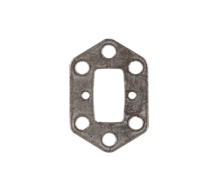 Uszczelka wykaszarki Husqvarna w kształcie prostokąta z ośmioma otworami montażowymi. Kolor szary matowy, wykonana z elastycznego materiału. Produkt leżący, z widokiem frontalnym, ukazujący szczegóły kształtu oraz otworów. Na jednolitym tle.