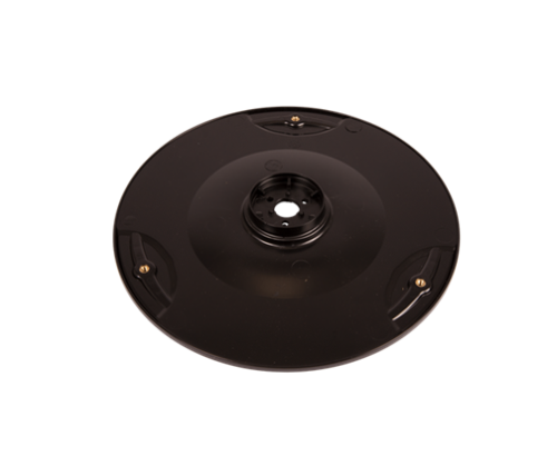 Tarcza tnąca Husqvarna Automower w kolorze czarnym, okrągła, z centralnym otworem montażowym. Widoczne elementy mocujące oraz gładka powierzchnia. Ujęcie frontalne, ukazuje całą tarczę. Idealna do automatyzacji pielęgnacji trawnika.