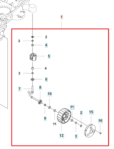 Koło przednie kosiarki Husqvarna Automower 320 Nera/430X Nera/450X Nera ze schematem montażu z numerowanymi elementami i detalami, na białym tle, do łatwej identyfikacji komponentów.