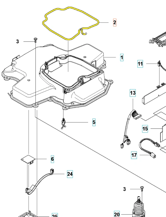 Uszczelka ekranu robota Husqvarna Automower 435X AWD/535 AWD, żółta, elastyczna, precyzyjnie dopasowana do konstrukcji, zapewnia szczelność ekranu.