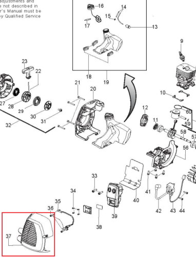 Osłona tłumika wykaszarki Husqvarna 128R/128L w kolorze czarnym. Element zajmuje pozycję leżącą, na białym tle. Widoczne otwory montażowe oraz subtelne detale konstrukcyjne. Idealna do zastosowania w sprzęcie ogrodniczym.