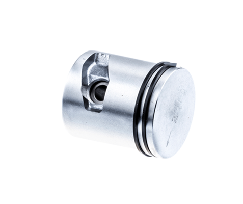 Tłok do wykaszarki Husqvarna 333R/335RX/535RX, wykonany z metalu, cylindryczny kształt. Widoczna szczelina mocująca. Produkt przedstawiony z boku na jednolitym tle, ukazując jego gładką powierzchnię i szczegóły konstrukcyjne.