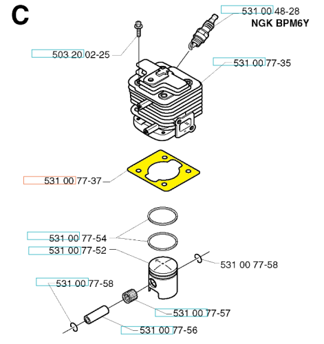 Uszczelka cylindra do wykaszarki Husqvarna 142R/143R/153R, w kształcie prostokątnym, z intensywnie żółtym kolorem. Widoczna na gładkim tle. Widać wyraźne detale konstrukcyjne, takie jak otwory mocujące. Produkt znajduje się w pozycji leżącej.
