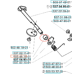 Tuleja gaźnika Husqvarna 123L/2041, metalowa, cylindryczna, z wyraźnym otworem na końcu. Ujęcie z boku, pokazująca detale mocowania. Na tle białym, elementy techniczne. Widoczne numery katalogowe obok poszczególnych części.