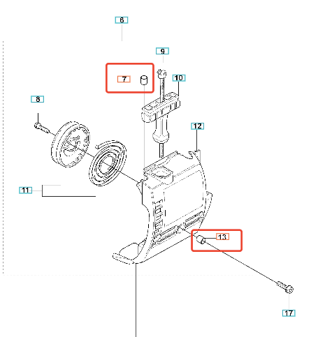 Tuleja odległościowa kosy Husqvarna 323R, prezentowana w złożeniu. Element o cylindrycznym kształcie, metaliczny, w kolorze metalicznym. Widoczny w kontekście montażu w urządzeniu, z detalami mocowania. Zbliżenie na część mocującą.