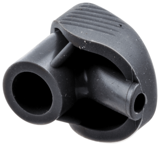 Obudowa rozrusznika wykaszarki 323R Husqvarna w kolorze czarnym, z matowym wykończeniem. Widoczny zbliżenie na detal, z przodu i z boku, podkreślający kształt oraz otwory. Brak dodatkowych napisów czy logo.