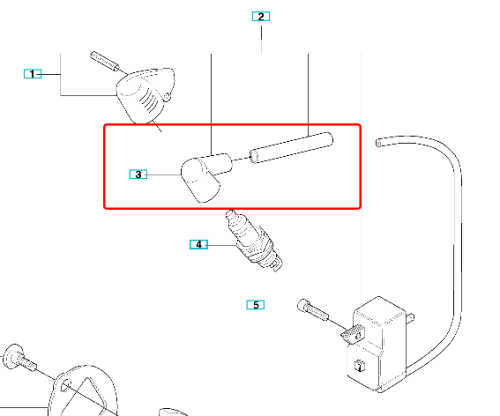 Fajka świecy wykaszarki 323R/nożyc 323 HE3 Husqvarna, srebrna, z plastikową okrągłą końcówką i widocznym gwintem mocującym. Zdjęcie frontalne pokazujące szczegóły i kształt, bez dodatkowych elementów.