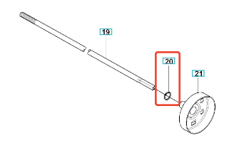 Pierścień sprężynujący wykaszarki 323R Husqvarna w kolorze metalicznym, okrągły, z widoczną fakturą. Zbliżenie, ukazujące detal montażowy. Element znajduje się na białym tle, obok innych części narzędzia. Produkt nowy, gotowy do użycia.