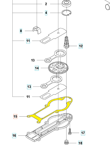 Żółta uszczelka nożyc 122HD60/122HD45 Husqvarna, dopasowana kształtem, widoczna z boku z detalami, na jednolitym tle. Do montażu w sprzęcie ogrodniczym.