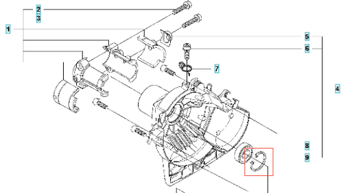 Pierścień sprężynujący do wykaszarki Husqvarna 323RII i podkaszarki 224L, metalowy, srebrny, z zamocowaniem, przedstawiony w przekroju z widocznymi detalami konstrukcyjnymi.