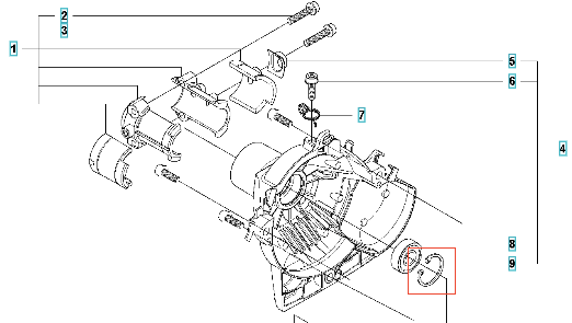 Pierścień sprężynujący do wykaszarki Husqvarna 323RII i podkaszarki 224L, metalowy, srebrny, z zamocowaniem, przedstawiony w przekroju z widocznymi detalami konstrukcyjnymi.