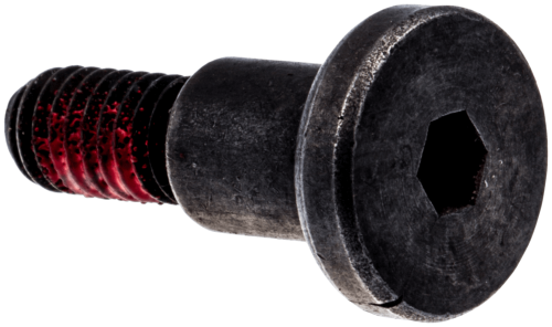 Śruba sprzęgła do wykaszarki, czarna metalowa, z sześciokątnym wcięciem. Widok z boku, pokazujący gwint oraz charakterystyczny kształt główki. Tło jednolite, ciemne. Idealna do modeli Husqvarna 232R/323RII.