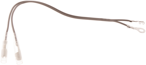 Wiązka sterownicza do podkaszarek Husqvarna 326E/322RII z dwoma elastycznymi przewodami jasnej izolacji, zakończonymi metalowymi końcówkami, ułożonymi w łuk do montażu w urządzeniach ogrodniczych.