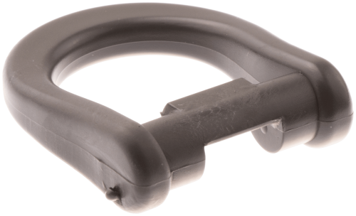 Pętla wykaszarki Husqvarna w kolorze ciemnoszarym, wykonana z elastycznego materiału. Produkt widoczny z boku, pod kątem, w układzie leżącym. Posiada gładką fakturę i prostą, okrągłą formę z wycięciem na mocowanie.