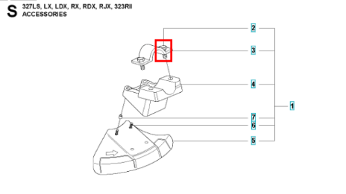 Śruba zacisku wykaszarki Husqvarna 323RII/555FX, metalowa, w kolorze srebrnym, w kształcie cylindrycznym. Widoczne otwory do mocowania, umieszczona w centralnej części schematu, na białym tle z innymi elementami sprzętu.