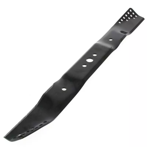 Nóż kosiarki R152SV, czarny, wykonany z metalu, długi na 53 cm, z centralnym otworem oraz perforacjami na końcówkach. Ujęcie z boku ukazuje profil noża oraz szczegóły kształtu, istotne dla jego funkcji w kosiarkach.