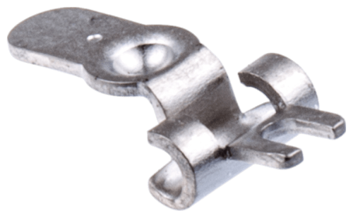 Dźwignia gaźnika wykaszarki 323RJ Husqvarna w kolorze srebrnym, wykonana z metalu. Ujęcie z boku, produkt leży na ciemnym tle. Widoczny otwór montażowy oraz dwa wystające elementy, zapewniające solidne mocowanie.