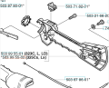 Połowa uchwytu wykaszarki Husqvarna 326LX/323RJ, prostokątny element z ciemnego plastiku, z otworami na śruby i logo producenta, ułożony poziomo na białym tle.