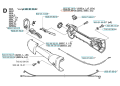 Śruba dźwigni gazu do wykaszarki Husqvarna 323RJ, metalowa, srebrna, spiralna. Zbliżenie na gwint i końcówkę, leżąca na białym tle, z widocznymi, ale nieczytelnymi napisami.