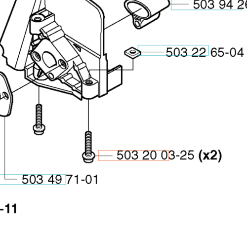 Śruba przegrody izolacyjnej do wykaszarki Husqvarna 323RJ, metalowa, szara, z widocznymi gwintami. Zbliżenie na detale mocowania. Przedstawiona w pozycji stojącej, na białym tle. Widoczne numery katalogowe, dokładny opis części.