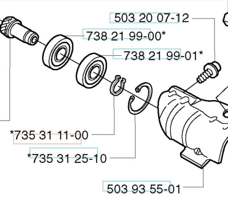 Pierścień sprężynujący SGA 9x1 do wykaszarki 323RJ Husqvarna, widok z boku, ukazujący dwa łożyska, sprężynki oraz mocowanie. Elementy w odcieniach metalicznych, z wyraźnie widocznymi numerami katalogowymi. Całość na prostej, jasnej stronie.
