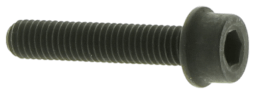 Śruba M5 x 25 12.9 DS do wykaszarki Husqvarna 323RJ, w kolorze czarnym, z gładką, metalową powierzchnią i sześciokątnym łbem. Produkt widoczny z boku, w pozycji leżącej, z widocznym gwintem i szczeliną na klucz.