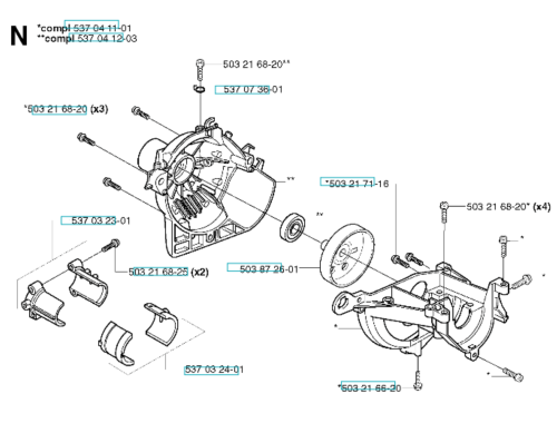 Schemat części wykaszarki Husqvarna 323RJ, pokazujący śrubę MT5x25 10.9, mocowania i elementy montażowe. Widok z góry na prostym tle, z wyróżnionymi elementami w szarości i metalicznych odcieniach.