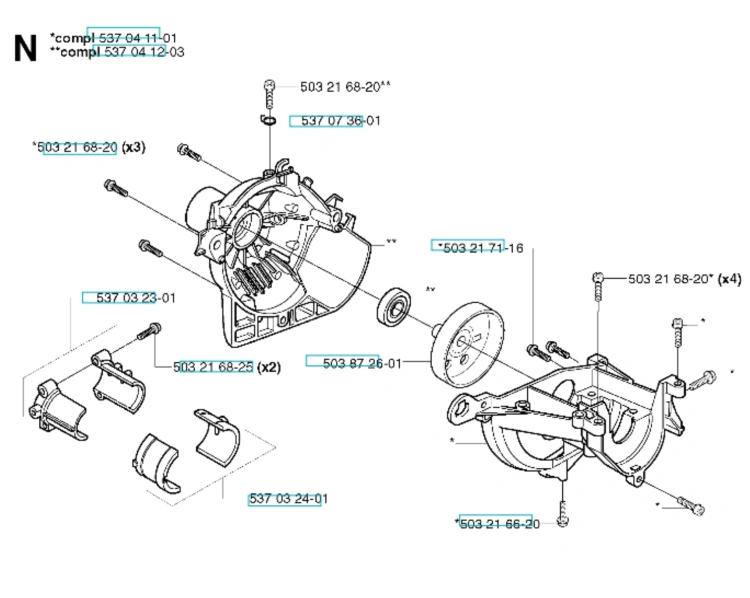 Schemat części wykaszarki Husqvarna 323RJ, pokazujący śrubę MT5x25 10.9, mocowania i elementy montażowe. Widok z góry na prostym tle, z wyróżnionymi elementami w szarości i metalicznych odcieniach.