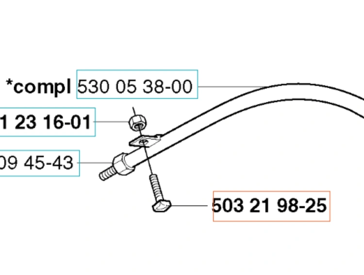 Śruba M6 x 25 8.8 do wykaszarki Husqvarna 323RJ, wykonana ze stali, z gwintem na końcu. Widoczna w zbliżeniu, na jasnym tle, z czytelnymi numerami identyfikacyjnymi, przedstawiająca kluczowe detale konstrukcji.